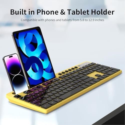 MARVO Wirelss Keyboard and Mouse Combo with Phone Holder, Full-Size, Yellow