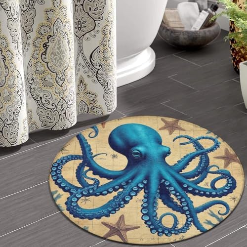Fashion Round Area Rug Large Non Slip Carpet Unisex Home Decor Mat Retro Octopus