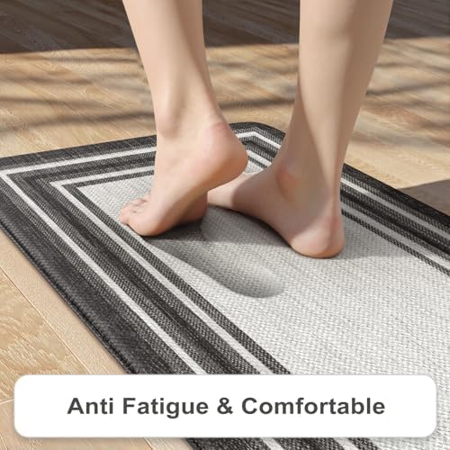 KIMODE Kitchen Rugs Cushioned Anti Fatigue Black Kitchen Mat Non-Skid Small