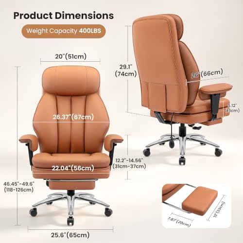 Ergonomic Big and Tall Office Chair with Lumbar Support and Footrest, Brown