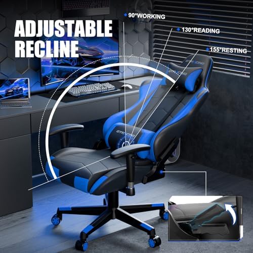 GTRACING Gaming Chair Racing Office Computer Ergonomic Video Game Chair Backrest and Seat Height Adjustable Swivel Recliner with Headrest and Lumbar Pillow Esports Chair (NavyBlue)