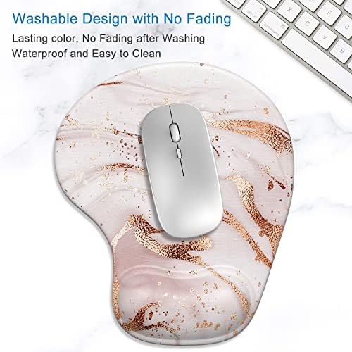 ITNRSIIET Ergonomic Mouse Pad with Gel Wrist Support Wrist Rest Smooth Surface Non-Slip PU Base Comfortable Office Supplies Pain Relief, 9.5 x 8 inches, Rose Gold Marbling
