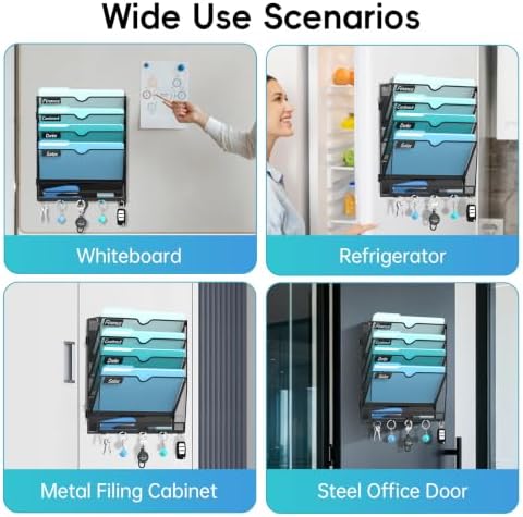 5 Tier Magnetic File Holder with Hooks for Letter Size Files