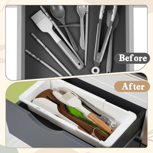2Pcs Expandable Sliding Drawer Tray with Adjustable Dividers