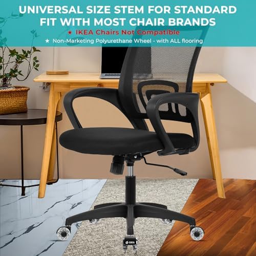 Premium 2 Inch Office Chair Caster Wheels (Set of 5) - Heavy-Duty, Smooth Rolling, Safe for All Floors, Silent and Durable Replacement for Home and Office Chairs