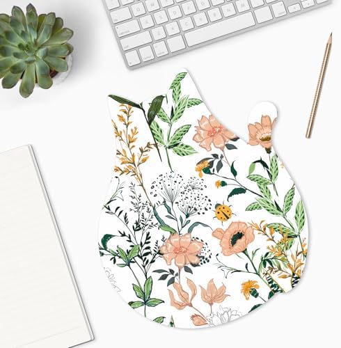 Funny Mouse Pad Cute Cat Shape Office Desk Accessories Decor for Women 9.65 x 8 Inch Small Mousepad with Non-Slip Rubber Base Washable Waterproof, Beautiful Floral