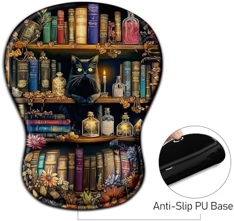 Cat Mouse Pad with Wrist Rest Cute Ergonomic Mousepad Middle Concave Office