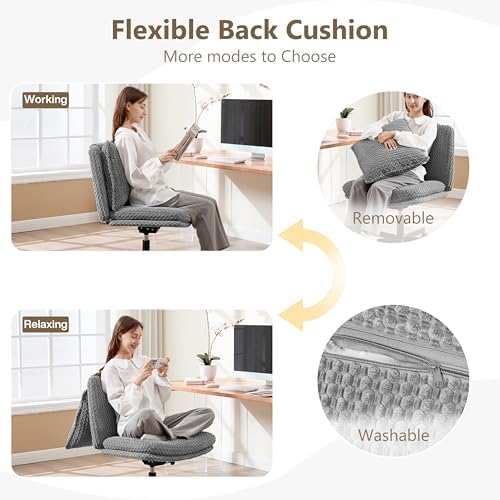 Fizzin Cross Cross Chair Memory Foam Armless with Wheels Home Office Grey