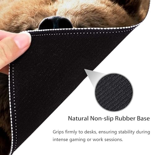 Grizzly Bear Roaring Face Mouse Pad, Wild Brown Bear Stitched Desk Mat