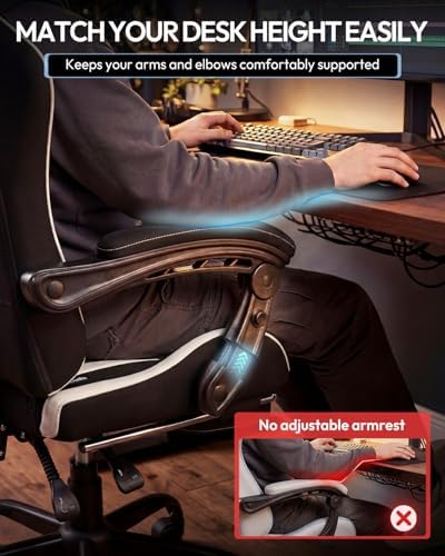 Dowinx Ergonomic Gaming Chair with Footrest & Massage Lumbar, 2D-Linkage Armrests for Computer Chair 330lbs with Headrest Pillow for Office, Home, Streaming and Long Gaming Sessions, Fabric White