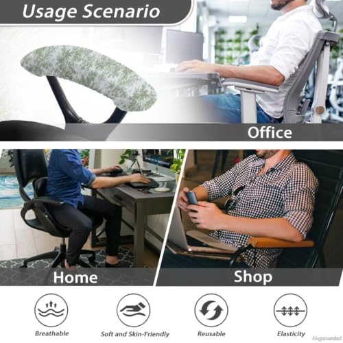 Toile de Jouy Print 2 Pcs Office Chair Armrest Covers Protectors, Soft Stretchy Computer Chair Arm Covers, Removable Office Chair Covers with Elastic Edge, Home Decor