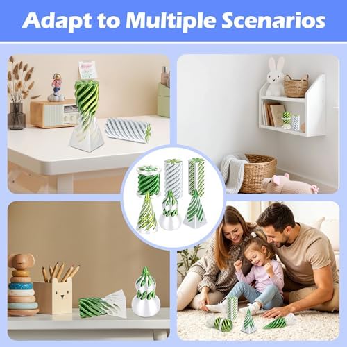 6 Pack 3D Printed Spiral Cone Fidget Toys Green Desk Relief Set