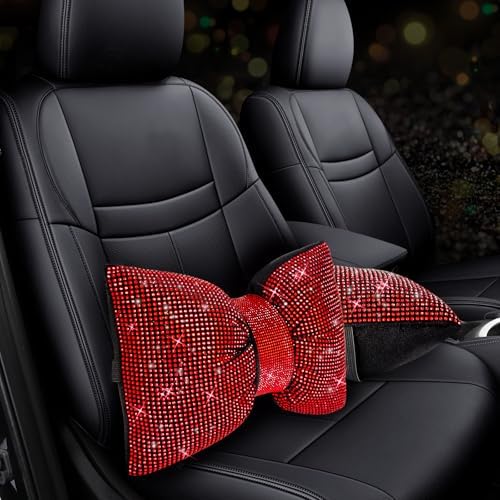 ChuLian 2 PCS Bling Car Pillows,Rhinestones Bowknot Car Headrest Pillow,Red
