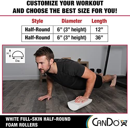 Cando-30-2341 Full-Skin PE Foam Roller For Muscle Restoration, Massage Therapy, Sport Recovery, And Physical Therapy. White, 6" x 12", Half-Round