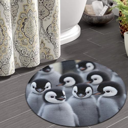 Men's Large Home Decor Mat, Soft Round Yoga Carpet, Non Slip Machine Washable Home Office Circle Rug Cute Penguins Fun Art