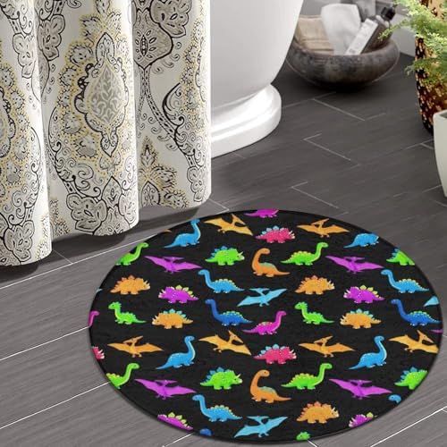 Large Home Decor Mat, Soft Round Yoga Carpet, Non Slip Machine Washable Home Office Circle Rug Cute Dinosaurs, 60inch