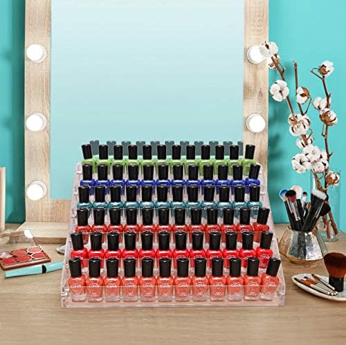 BTremary Clear Nail Polish Paint Organizer Holder Rack Shelf 6 Tier Acrylic Tattoo Ink Essential Oil Display Stand Holds Up to 48-96 Bottles for Table (Fit 1-2oz Bottles) (Pack of 2)