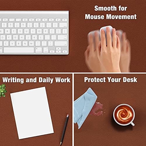 Hsurbtra Desk Pad, 30" x 14" Dual Side PU Leather Desk Mat, Waterproof Non-Slip Desktop Blotter Protector, Large Mouse Pad for Laptop Keyboard Office Home, Brown & Grey