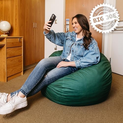 Big Joe Fuf 4Ft Foam Bean Bag Chair with Removable Cover for Kids, Teens, Collegiate Green Velveteen, Durable Woven Polyester, 4 Foot Large Reading and Gaming Seat