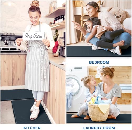 StepRite Kitchen Mats for Floor, 2-Piece Anti-Fatigue Rugs, Dark Charcoal