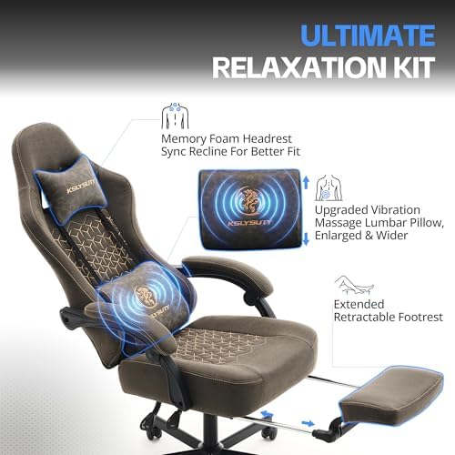 Gaming Chair Breathable Leather with Pocket Spring Cushion, Wide and High Ergonomic Office Chair with Headrest, Computer Gaming Chair with Footrest for Adult and Teen (Grey)