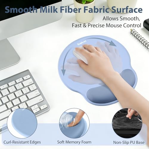 Sushret Mouse Pad and Keyboard Wrist Rest, 3-in-1 Gel Memory Foam Ergonomic Mouse Pad with Wrist Rest Set,Gaming Mousepad Arm Cushion Support for Computer Office Desk Accessories Cute Setup,Sky Blue