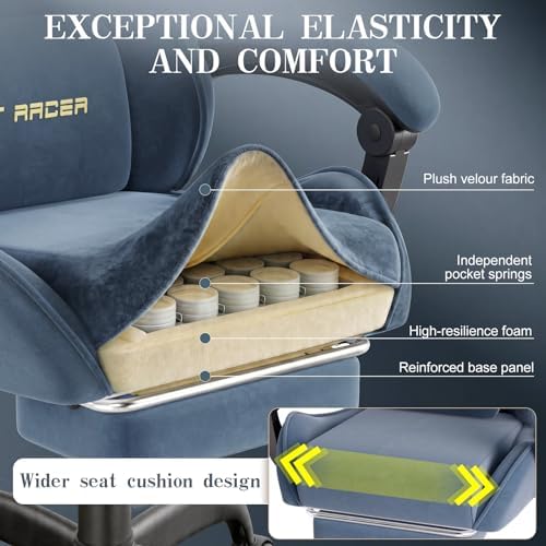 Soontrans Grey Velvet Gaming Chair with Embroidery Design