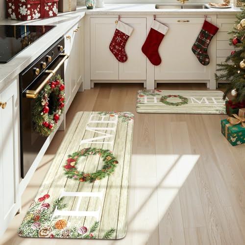 KIMODE Christmas Kitchen Mats for Floor Cushioned Anti Fatigue Rugs Decor