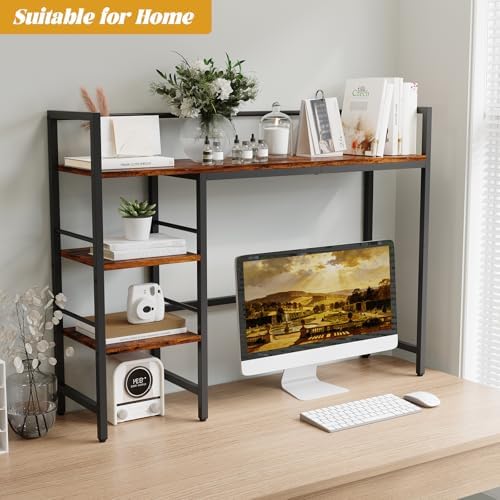 HavenlyYouth Desk Shelf, 38.6 Inch Wood Desk Organizer Shelf for Computer Monitor, Desk Hutch Storage, Desktop Shelf for Top of Desk, 3 Tier Desktop Bookshelf for Home Office Dorm, Rustic