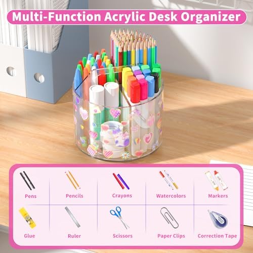 Acrylic Pencil Organizer for Desk Crayon Organizer with Adhesive Sticker