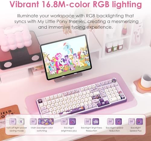 My Little Pony Wireless Mechanical Keyboard - 101 Keys RGB Gaming Keyboard with Custom Linear Switches, Hot-Swap & Knob Control, Triple Connection (BT5.0/USB-C/2.4GHz), Ergonomic for Work & Gaming