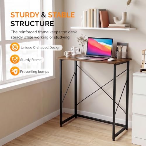 VINGLI 31.5" Folding Desk for Small Spaces, Standing Laptop Desk, Brown