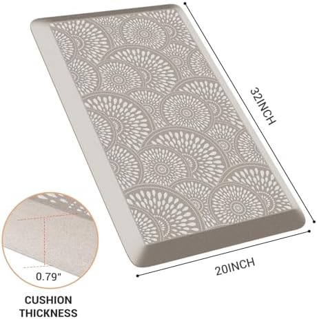 Mattitude 4/5 Inch Kitchen Mat, 20x32in Heavy Duty Ergonomic Comfort Foam Standing Desk Mat, Waterproof Non-Slip Standing Mats and Rugs for Kitchen, Office, Khaki