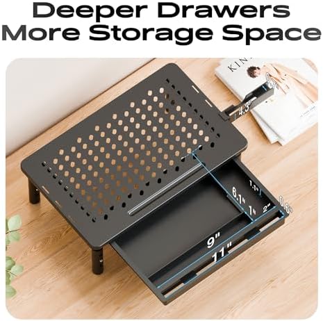 Computer Monitor Stand Riser with Storage, 3 Height Adjustable Laptop Desktop Monitor Stand with Drawer, Metal Short Printer Table, Stand Riser for Desk, Office Desk Organizers and Accessories, 1 Pack