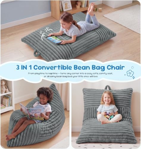 Hobestluk Bean Bag Chair Small Fluffy Grey Beanbag with Memory Foam Filled