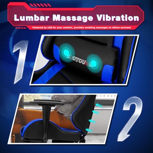 ECOTOUGE Blue Ergonomic PC Massage Gaming Chair with Footrest