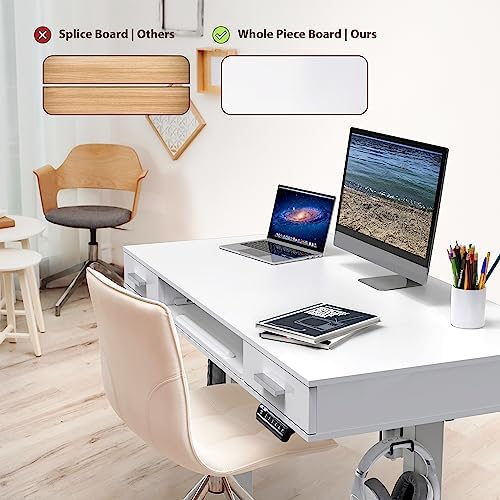 SHW 48-Inch Electric Height Adjustable Desk w/Keyboard Tray, White