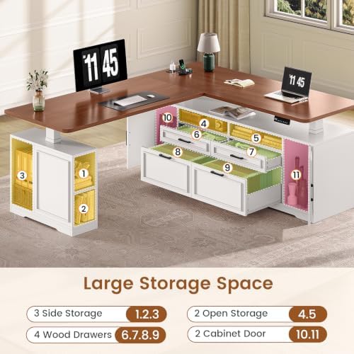 SEDETA Farmhouse L Shaped Executive Electric Standing Desk with 4 Drawers