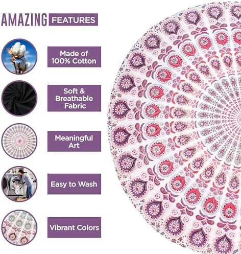 raajsee White Pink Round Beach Tapestry Hippie/Boho Beach Blanket Mandala/Indian Cotton Throw - Round Tablecloth/Home Decor/Indie Rug Yoga Mat Meditation Picnic Rugs 127 CM / 50 INCHE Circle