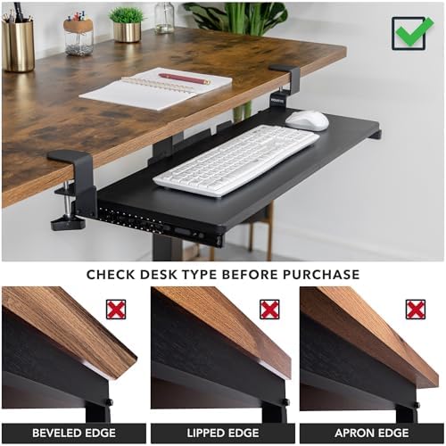 Mount-It! Keyboard Tray Under Desk, 30" (36" Including Clamps) Extra-Wide Pull Out Drawer, No-Drill C-Clamp Mount, Fits Desks 0"–1.77" Thick, Holds 11 lbs, Black