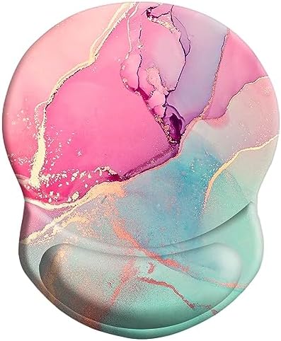Ergonomic Mouse Pad with Support - Comfortable Wrist Rest, Non-Slip PU Base for Home Office, Studying, Gaming (Pink Green Marble)