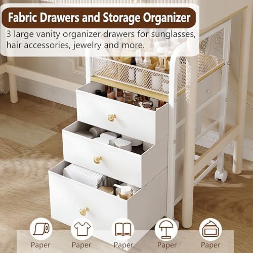 Rolling Makeup Organizer Cart with Drawers Under Desk Storage for Vanity
