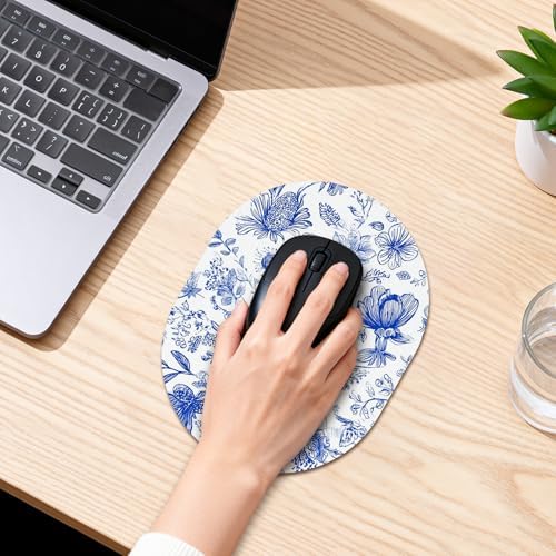 Oval Mouse Pad 6x8in Non-Slip for Laptop,Sketch Flowers