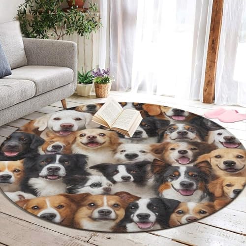 Women's Large Home Decor Mat, Soft Round Yoga Carpet, Non Slip Machine Washable Home Office Circle Rug Cute Dogs Puppy Retriever