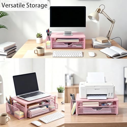 Spacrea Desk Organizers and Accessories, Printer Stand with Storage, Pink