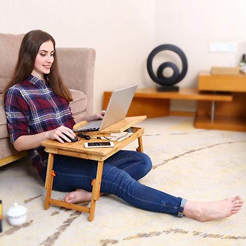 Nnewvante Bamboo Bed Tray with Tilting Top, Drawer 23.6 x 15.8in