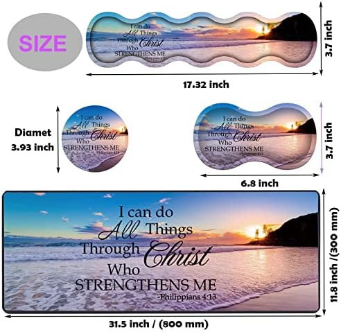 Large Gaming Mouse Pad, Keyboard Wrist Rest pad + Mouse Wrist pad + Coaster Set Extended Waterproof Non-Slip Table mat Suitable for Home Office Learning Games - Philippians 4-13