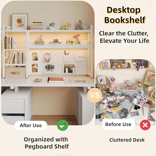 Desktop Hutch Bookshelf, 4-Tier Metal Desk Shelf for Top of Desk