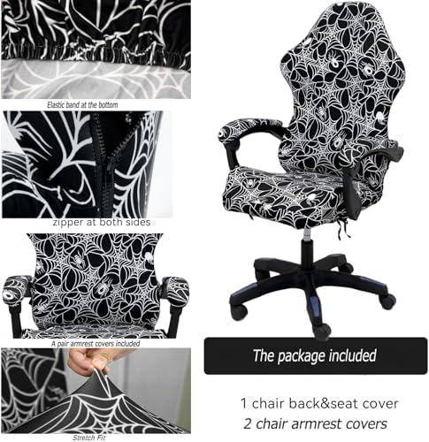 Gaming Chair Covers Slipcovers, Stretch Removable Washable Computer Reclining Gaming Chair Protector Slipcovers with Armrest Cover (No Chairs) (Halloween-Spider Web02)