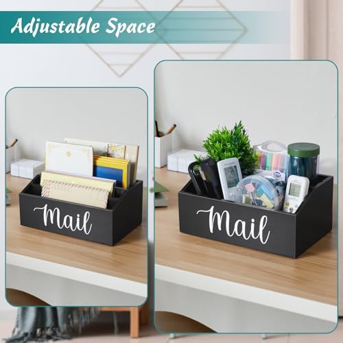 DRASTAR Mail Organizer Countertop, Mail Holder with 4 Slots, Wood Mail Sorter, Bill Organizer for Desk, Mail Storage Organizer for Home Office